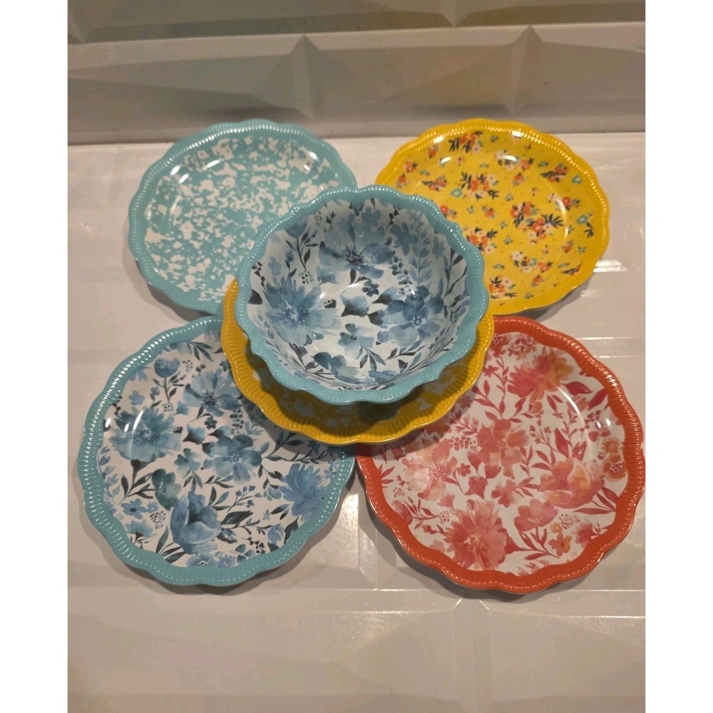 Pioneer Woman Country Splatter, Floral, Ditzy,  Appetizer Plates  6.5"  Set of 6